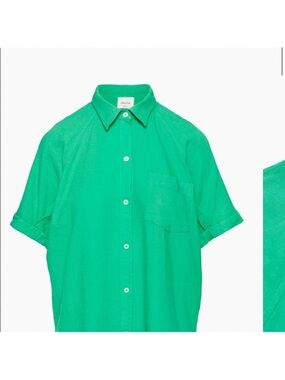 Aritzia Wilfred Free Boyfriend Linen Short Sleeve Button Up Shirt Size Small